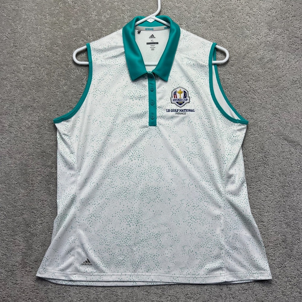 Adidas Sleeveless Polo Shirt Womens XL White Teal Golf Ryder Cup 2018 France